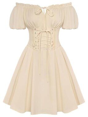 Women's Off-Shoulder Corset Mini Dress Renaissance A-Line with Laced Waist